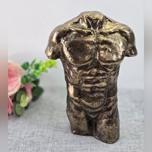 Male Nude Torso Brass? Resin? Statue Maximalism, Gold Tone 9.5"x6.5"
